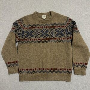 L.L Bean Vintage Fair Isle Wool Sweater  Nordic Crew Neck Brown Mens Size Large